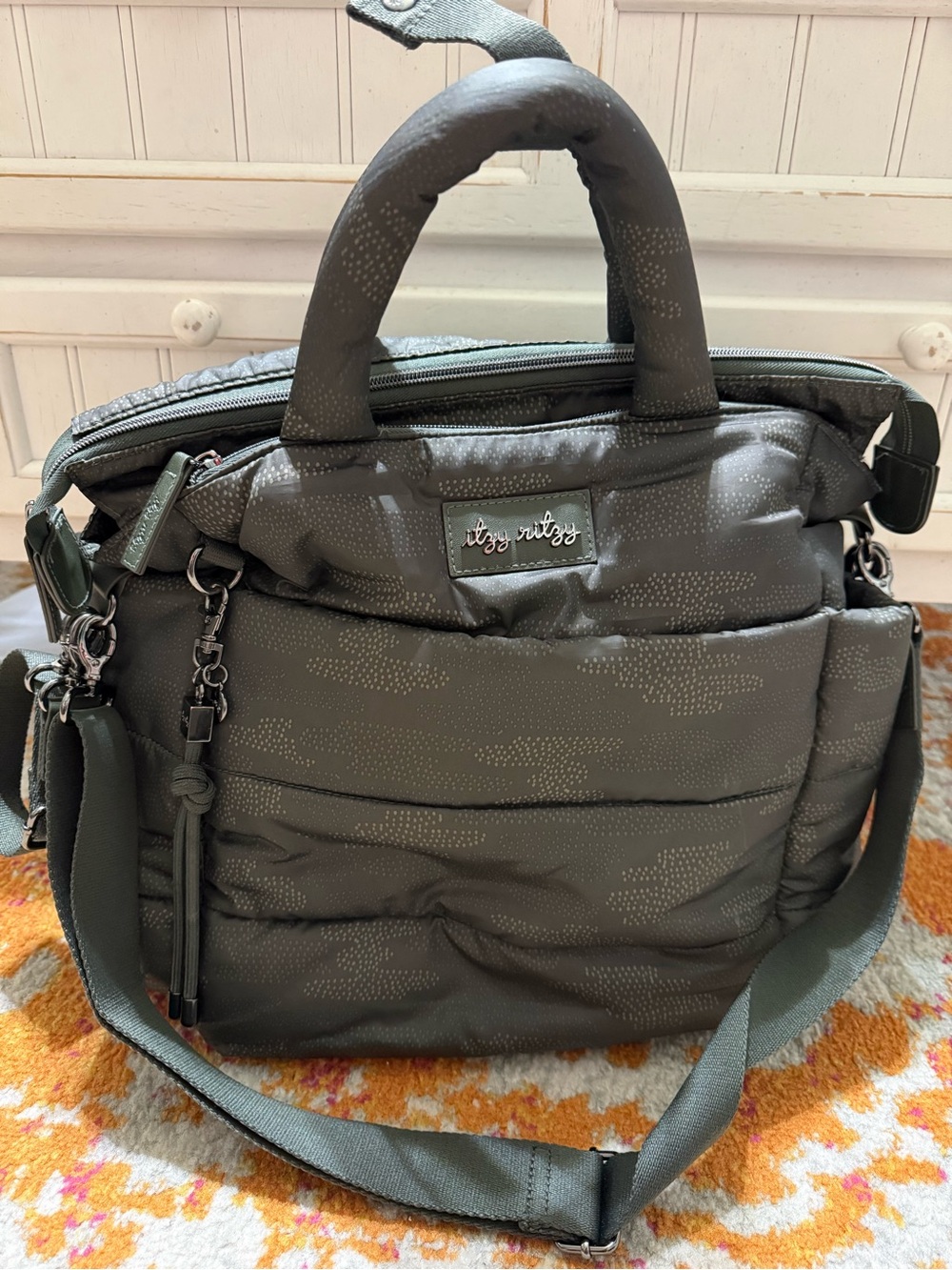 Itzy Ritzy Dream Camo Convertible Diaper Bag with changing pad